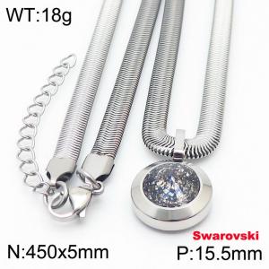 Stainless steel 450X5mm  snake chain with swarovski big stone circle pendant fashional silver necklace - KN233410-K