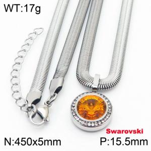 Stainless steel 450X5mm  snake chain with swarovski crystone circle pendant fashional silver necklace - KN233415-K