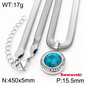 Stainless steel 450X5mm  snake chain with swarovski crystone circle pendant fashional silver necklace - KN233421-K