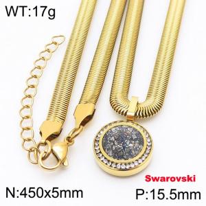 Stainless steel 450X5mm snake chain with swarovski circle stone CZ pendant fashional gold necklace - KN233435-K