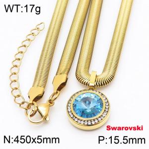 Stainless steel 450X5mm snake chain with swarovski circle stone CZ pendant fashional gold necklace - KN233436-K