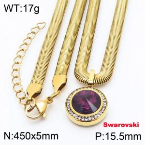 Stainless steel 450X5mm snake chain with swarovski circle stone CZ pendant fashional gold necklace - KN233437-K
