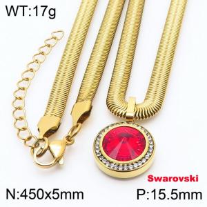 Stainless steel 450X5mm snake chain with swarovski circle stone CZ pendant fashional gold necklace - KN233438-K