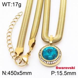 Stainless steel 450X5mm snake chain with swarovski circle stone CZ pendant fashional gold necklace - KN233439-K