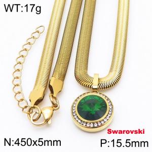 Stainless steel 450X5mm snake chain with swarovski circle stone CZ pendant fashional gold necklace - KN233440-K