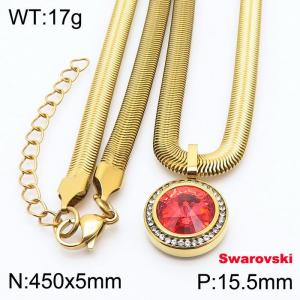 Stainless steel 450X5mm snake chain with swarovski circle stone CZ pendant fashional gold necklace - KN233441-K