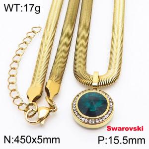 Stainless steel 450X5mm snake chain with swarovski circle stone CZ pendant fashional gold necklace - KN233442-K