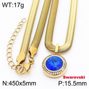 Stainless steel 450X5mm snake chain with swarovski circle stone CZ pendant fashional gold necklace - KN233443-K