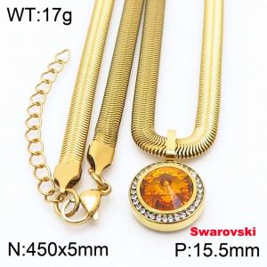 Stainless steel 450X5mm snake chain with swarovski circle stone CZ pendant fashional gold necklace - KN233444-K
