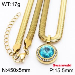 Stainless steel 450X5mm snake chain with swarovski circle stone CZ pendant fashional gold necklace - KN233445-K