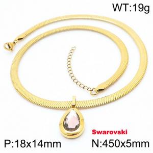 Stainless steel 450X5mm snake chain with swarovski stone oval pendant fashional gold necklace - KN233446-K