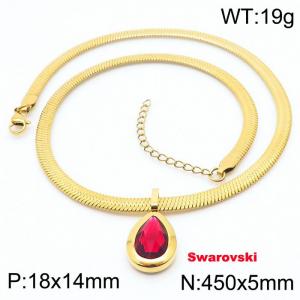 Stainless steel 450X5mm snake chain with swarovski stone oval pendant fashional gold necklace - KN233447-K