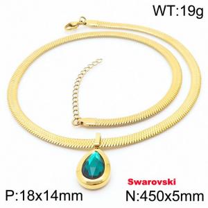 Stainless steel 450X5mm snake chain with swarovski stone oval pendant fashional gold necklace - KN233448-K