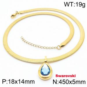 Stainless steel 450X5mm snake chain with swarovski stone oval pendant fashional gold necklace - KN233449-K