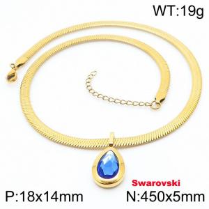 Stainless steel 450X5mm snake chain with swarovski stone oval pendant fashional gold necklace - KN233450-K