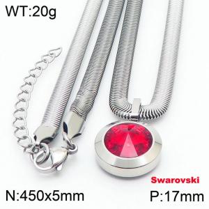 Stainless steel 450X5mm snake chain with swarovski circle stone pendant fashional silver necklace - KN233492-K