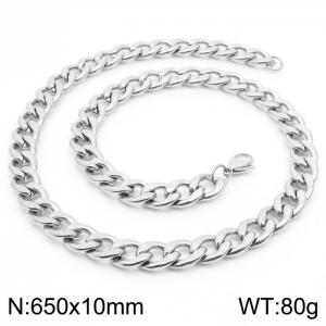 10mm Silver Color Stainless Steel Chain Necklace Men's Fashion Simple Jewelry - KN233533-Z