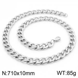 10mm Silver Color Stainless Steel Chain Necklace Men's Fashion Simple Jewelry - KN233534-Z