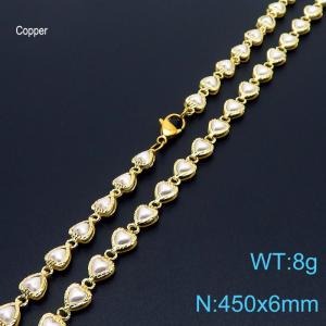 450mm Fashion White Shell Heart Chain 18K Gold Plated Copper Necklaces Womens Jewelry - KN233701-Z