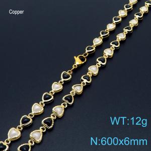 600mm Fashion White And Black Shell Heart Chain 18K Gold Plated Copper Necklaces Women's Jewelry - KN233718-Z