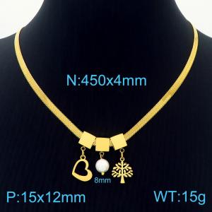 450mm Women Gold-Plated Snake Bone Chain Necklace with Pearl&Love Heart&Tree Pendants - KN233833-KFC