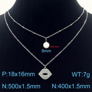 Stainless Steel Adjustable Special Necklace Bracelets with Shell Pearl Chain Women Silver Color - KN233902-Z