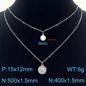 Stainless Steel Adjustable Special Necklace Bracelets with Shell Pearl Chain Women Silver Color - KN233904-Z