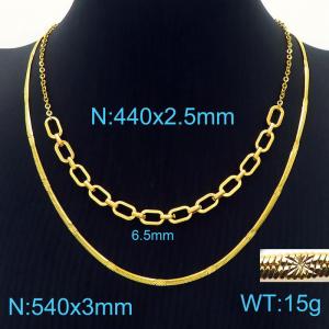 540mm Gold-Plated Stainless Steel Snake Bone Necklace with 440mm Oval Links Chain - KN233951-Z