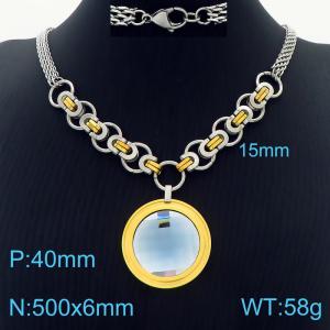 6mm Double Layer DIY Chain Necklace Women Stainless Steel With Round Charm Gold Color - KN234353-Z