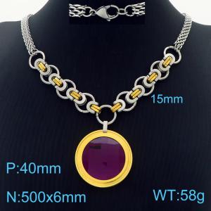6mm Double Layer DIY Chain Necklace Women Stainless Steel With Round Charm Gold Color - KN234354-Z