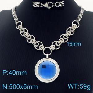 6mm Double Layer DIY Chain Necklace Women Stainless Steel With Round Charm Silver Color - KN234364-Z