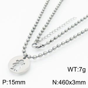 3mm Beads Chain Necklace Women Stainless Steel With Round Girl Pendant Charm Silver Color - KN234376-Z