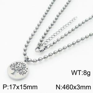 3mm Beads Chain Necklace Women Stainless Steel With Life of Tree Pendant Charm Silver Color - KN234379-Z