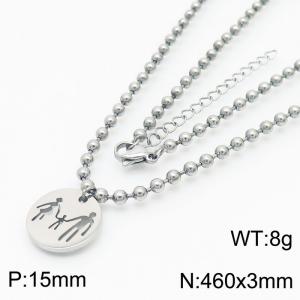 3mm Beads Chain Necklace Women Stainless Steel With Family Pendant Charm Silver Color - KN234382-Z