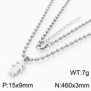 3mm Beads Chain Necklace Women Stainless Steel 304 With Girl Charm Silver Color - KN234388-Z