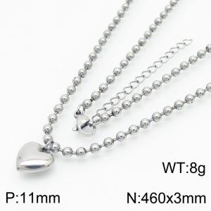 3mm Beads Chain Necklace Women Stainless Steel 304 With Heart Charm Silver Color - KN234397-Z