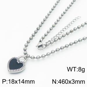 3mm Beads Chain Necklace Women Stainless Steel 304 With Heart Charm Silver Color - KN234399-Z