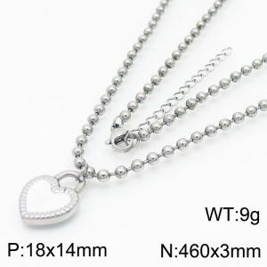 3mm Beads Chain Necklace Women Stainless Steel 304 With Heart Charm Silver Color - KN234401-Z
