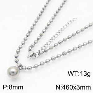 3mm Beads Chain Necklace Women Stainless Steel 304 With Big Bead Charm Silver Color - KN234403-Z