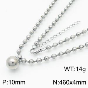 4mm Beads Chain Necklace Women Stainless Steel 304 With Big Bead Charm Silver Color - KN234404-Z