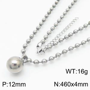 4mm Beads Chain Necklace Women Stainless Steel 304 With Big Bead Charm Silver Color - KN234406-Z