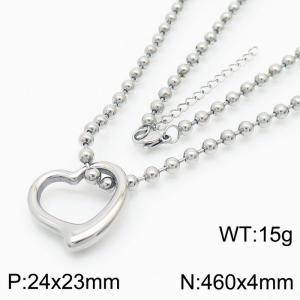 4mm Beads Chain Necklace Women Stainless Steel 304 With Heart Charm Silver Color - KN234409-Z