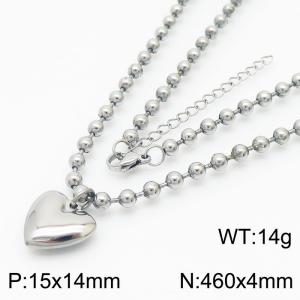 4mm Beads Chain Necklace Women Stainless Steel 304 With Heart Charm Silver Colorcs. - KN234412-Z