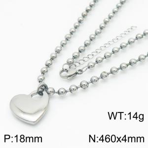 4mm Beads Chain Necklace Women Stainless Steel 304 With Heart Charm Silver Color - KN234415-Z