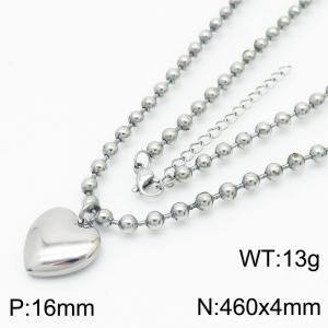 4mm Beads Chain Necklace Women Stainless Steel 304 With Heart Charm Silver Color - KN234418-Z