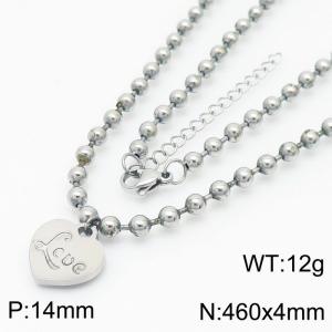 4mm Beads Chain Necklace Women Stainless Steel 304 With Love Heart Charm Silver Color - KN234421-Z