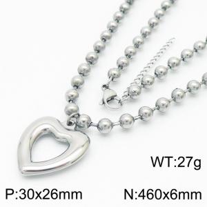 6mm Beads Chain Necklace Women Stainless Steel 304 With Heart Charm Pendant Silver Color - KN234428-Z