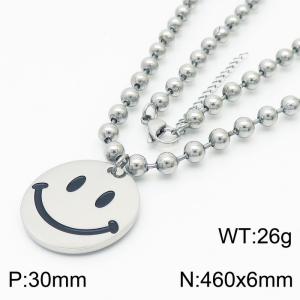 6mm Beads Chain Necklace Women Stainless Steel 304 With Smile Charm Pendant Silver Color - KN234433-Z