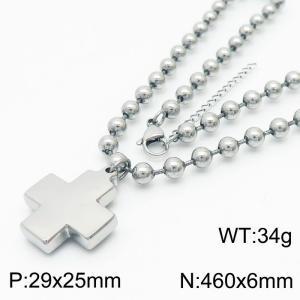 6mm Beads Chain Necklace Women Stainless Steel 304 With Cross Charm Pendant Silver Color - KN234435-Z