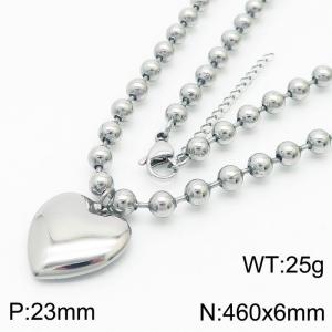 6mm Beads Chain Necklace Women Stainless Steel 304 With Heart Charm Pendant Silver Color - KN234440-Z